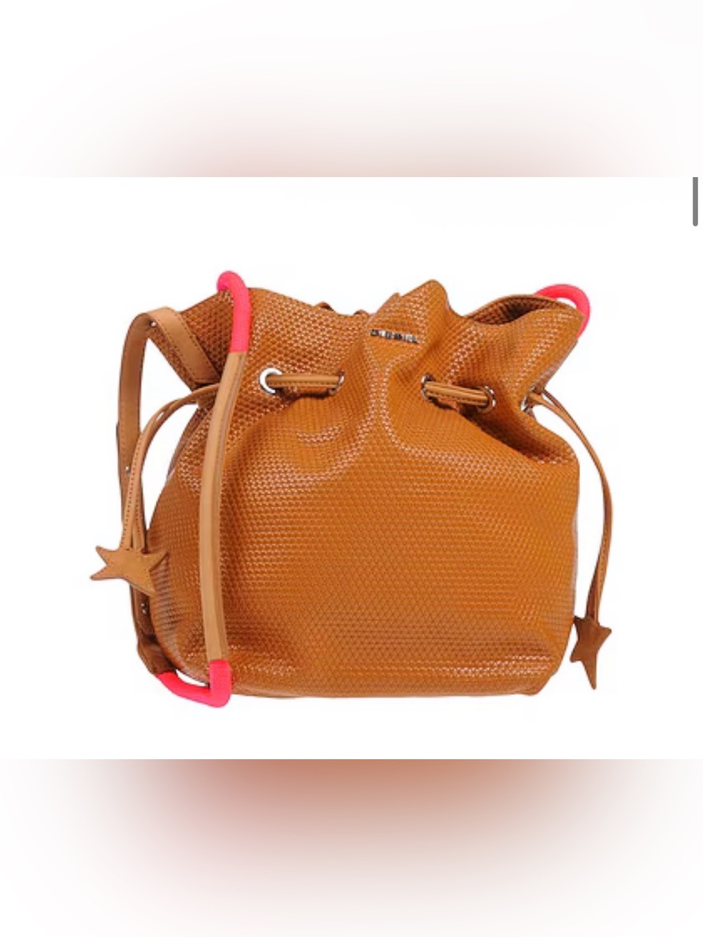 Diesel Tan Woven Drawstring Crossbody with Pink Accent